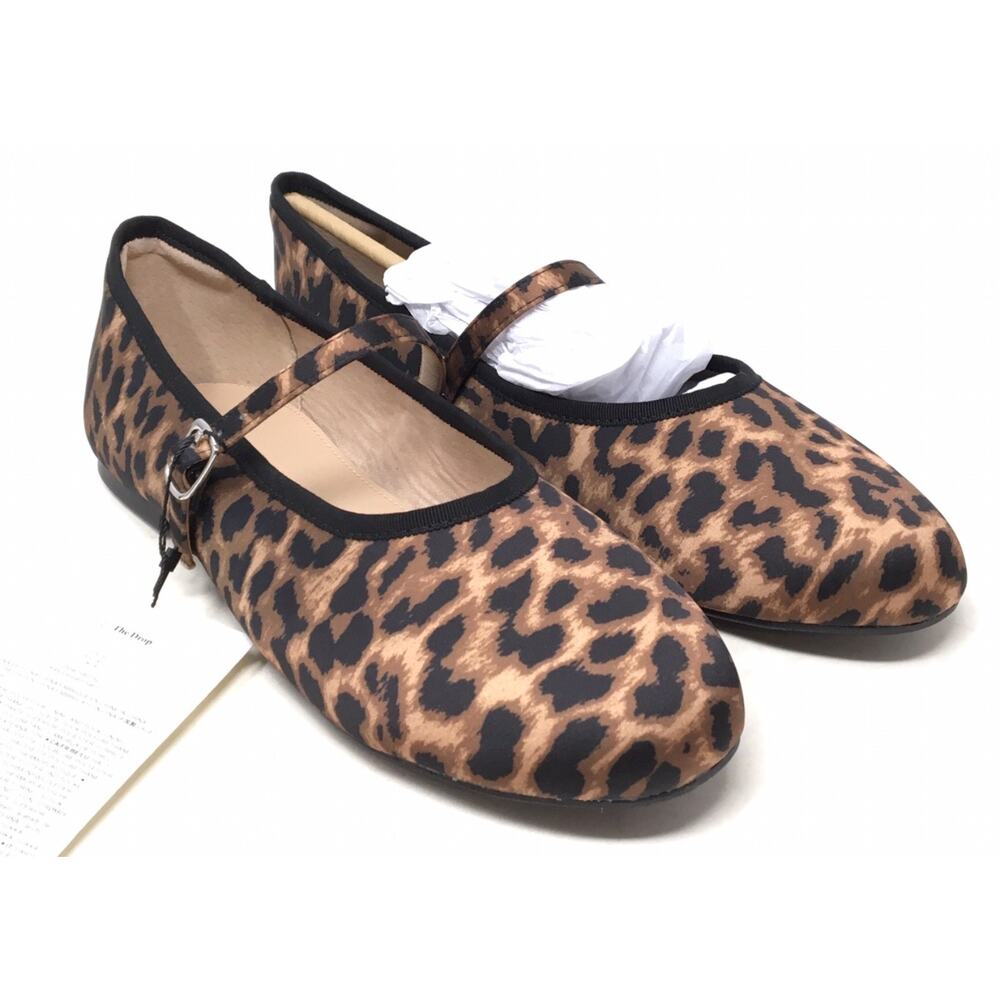 The Drop Katy Women's Size 10 Leopard Satin Look Flat Ballet Mary Jane Shoes - Picture 2 of 8